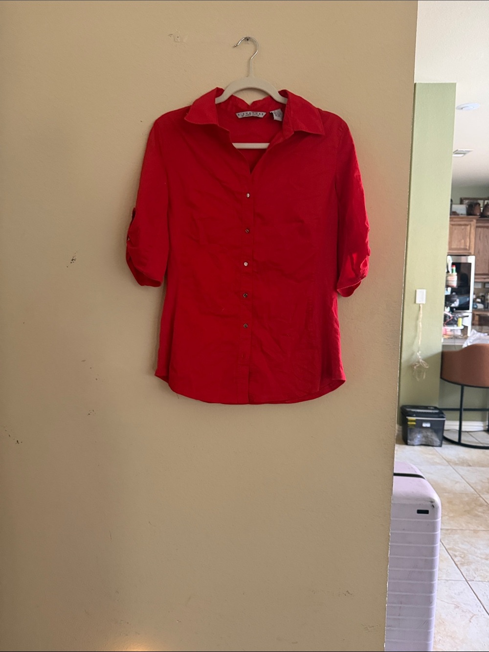 Signature by Larry Levine Red Button-Down Shirt with Roll-Tab Sleeves